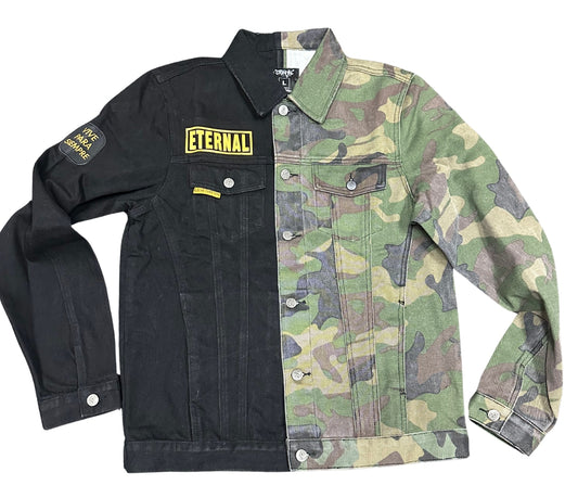 Eternal Camo/Black Split Denim Jacket