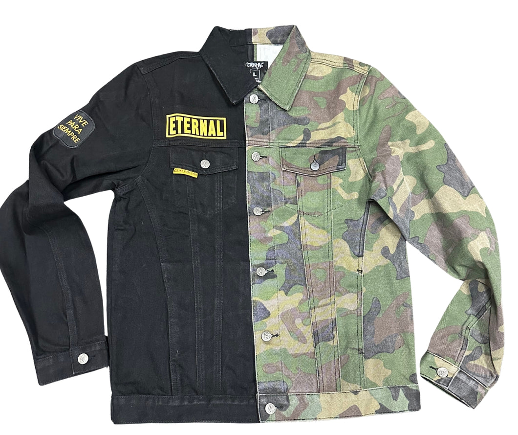 Eternal Camo/Black Split Denim Jacket