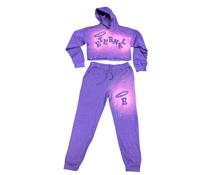 Purple Eternal Waffleback Crop Top Hoodie/Pants Set