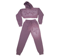 Lavender Eternal Waffleback Crop Top Hoodie/Pants Set