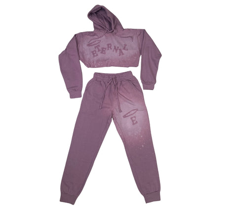 Lavender Eternal Waffleback Crop Top Hoodie/Pants Set